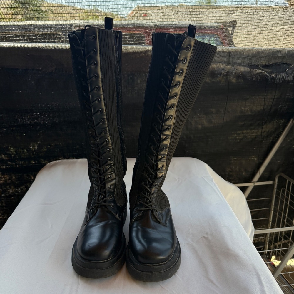 Truffle Collection Combat Boots Womens 10 Black Excellent Vegan Lug Sole Ribbed - Picture 16 of 16